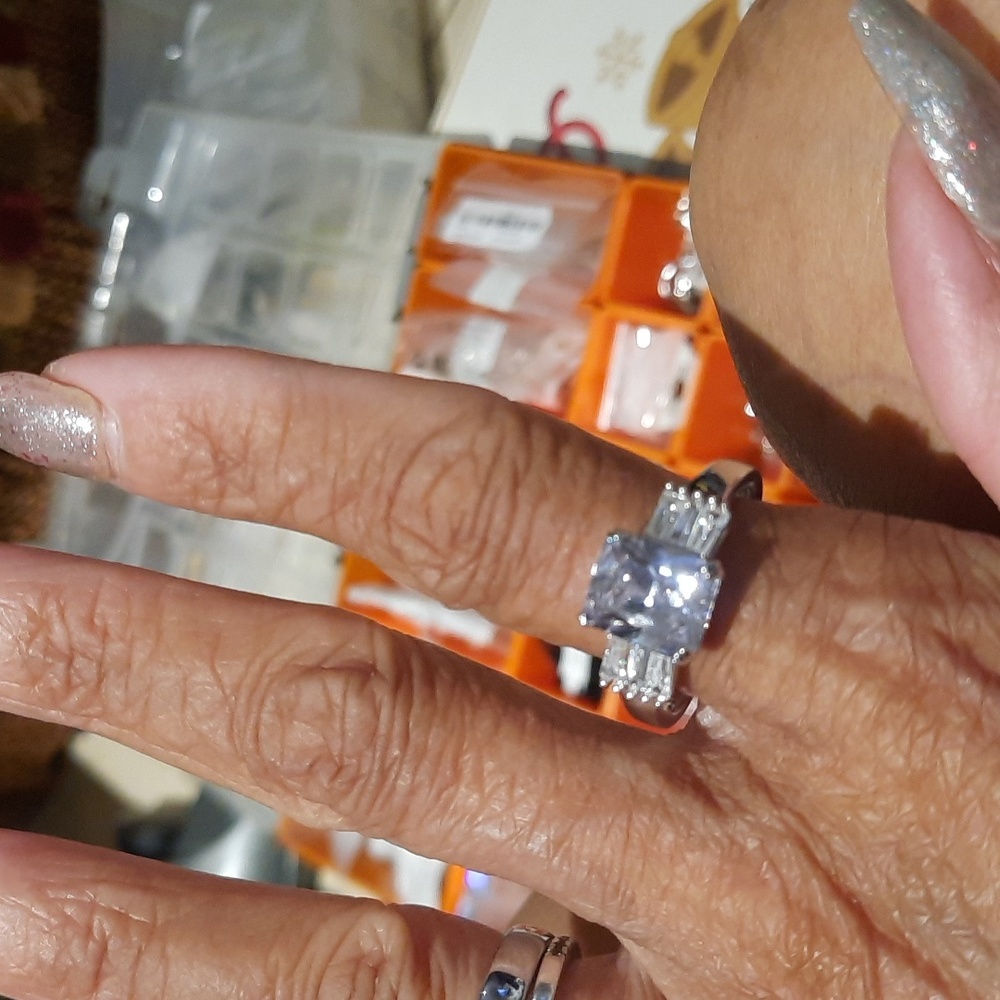 GENUINE SOLID STERLING SILVER BELLA LUCE PRINCESS CUT CZ ENGAGEMENT RING RHODIUM